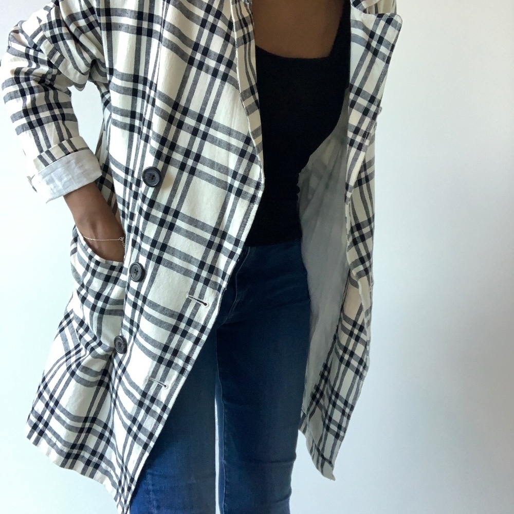 Double breast Blazer plaid oversized black & cream check